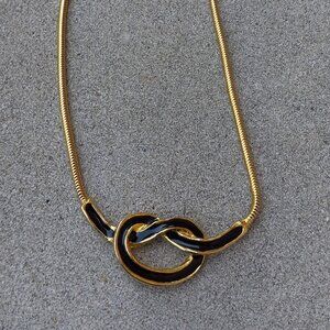 "KENNETH LANE" Black and Gold Choker Collar Necklace Enameled Infinity Knot